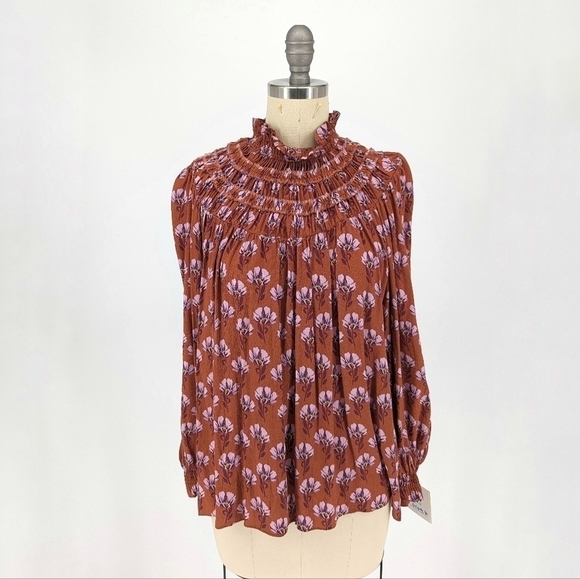Zara Tops - Zara Floral Smock Neck Balloon Sleeve Top Brown S cottagecore bohemian retro